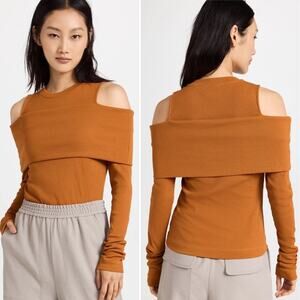 TANYA TAYLOR Sanna Top Caramel Orange Tan Shoulder Cutouts Wraparound Band NEW